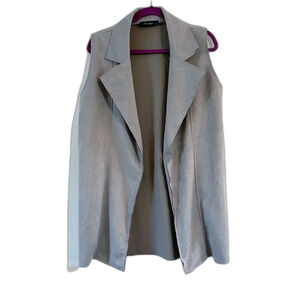Women’s Gray Microsuede Mid-Length Vest Sz M Open Front Suit Work
